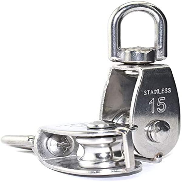 Proberos Magideal 4 Piece M15 Heavy Duty Single Wheel Swivel Rigging Lifting Rope Pulley Block (Silver, Set of 4) Proberos Magideal 4 Piece M15 Heavy Duty Single Wheel Swivel Rigging Lifting Rope Pulley Block (Silver, Set of 4)